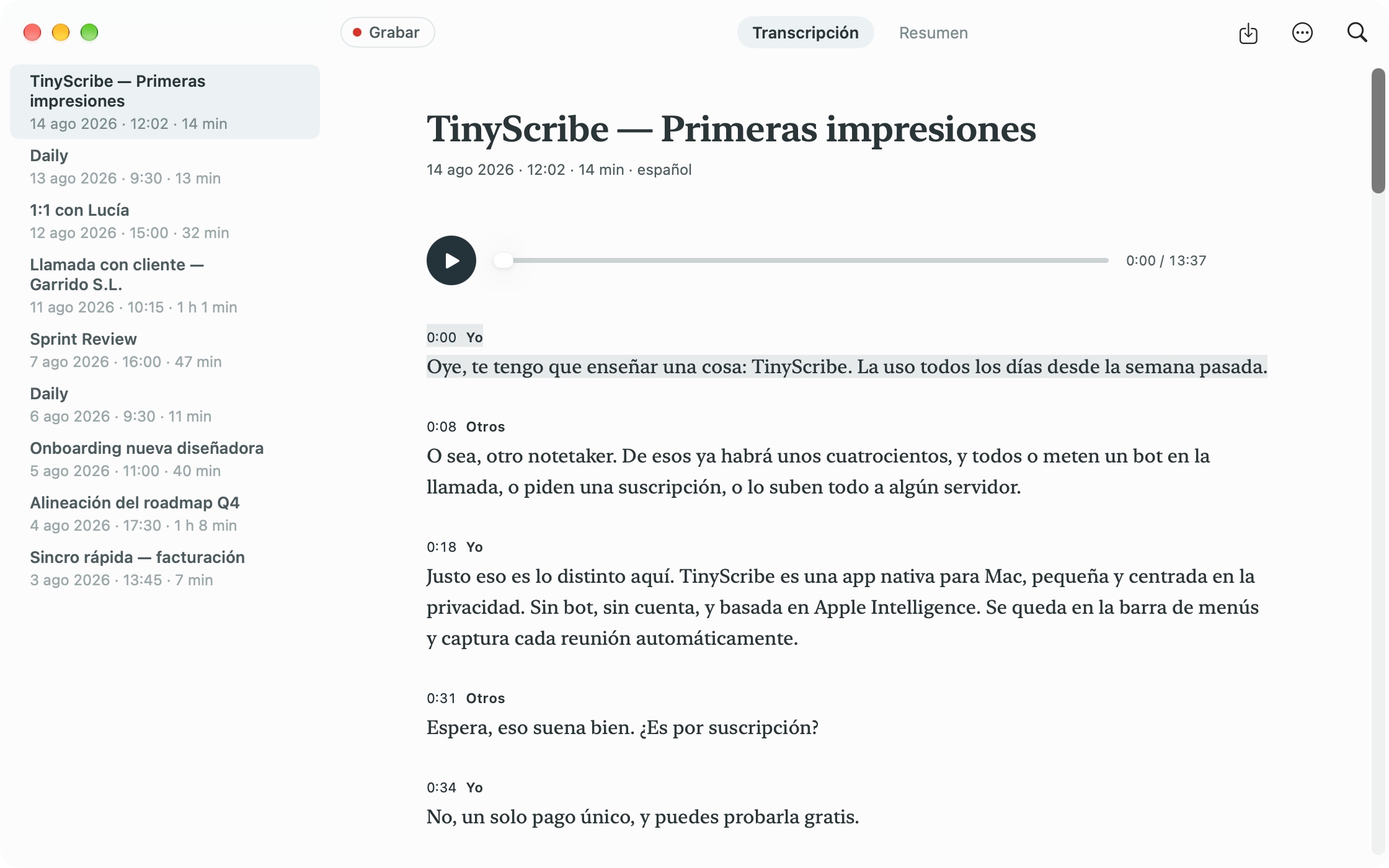 Transcripción en vivo