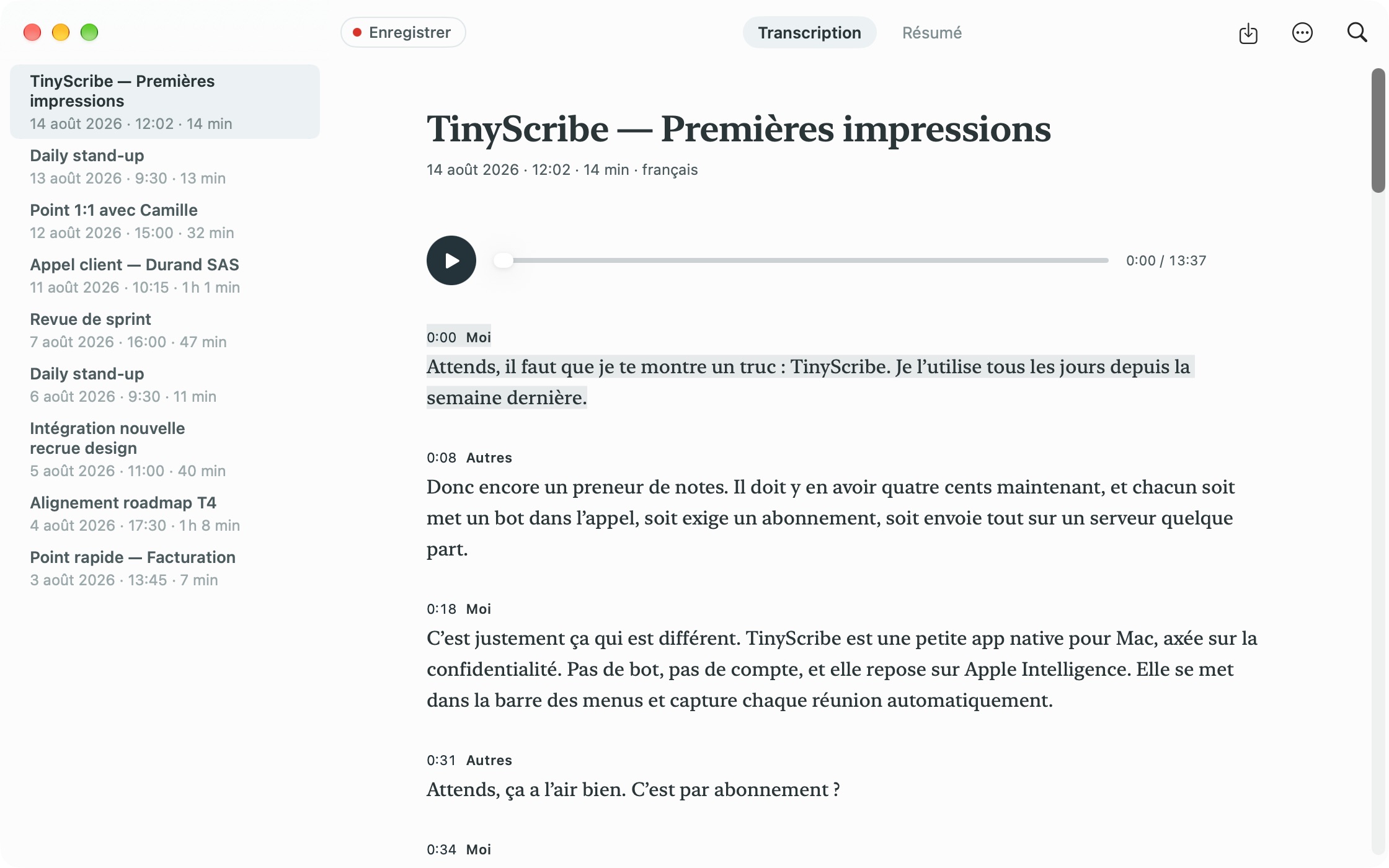 Transcription en direct