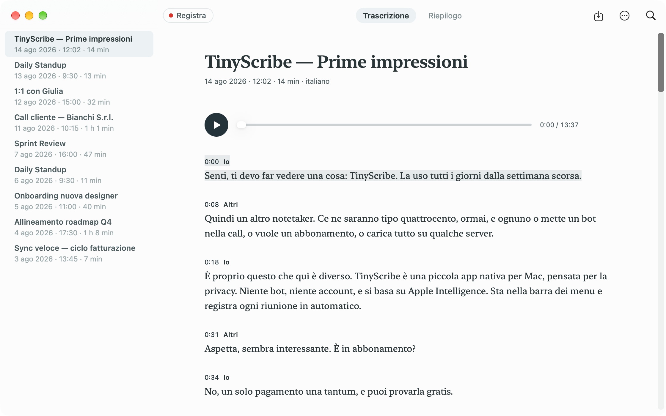 Trascrizione live