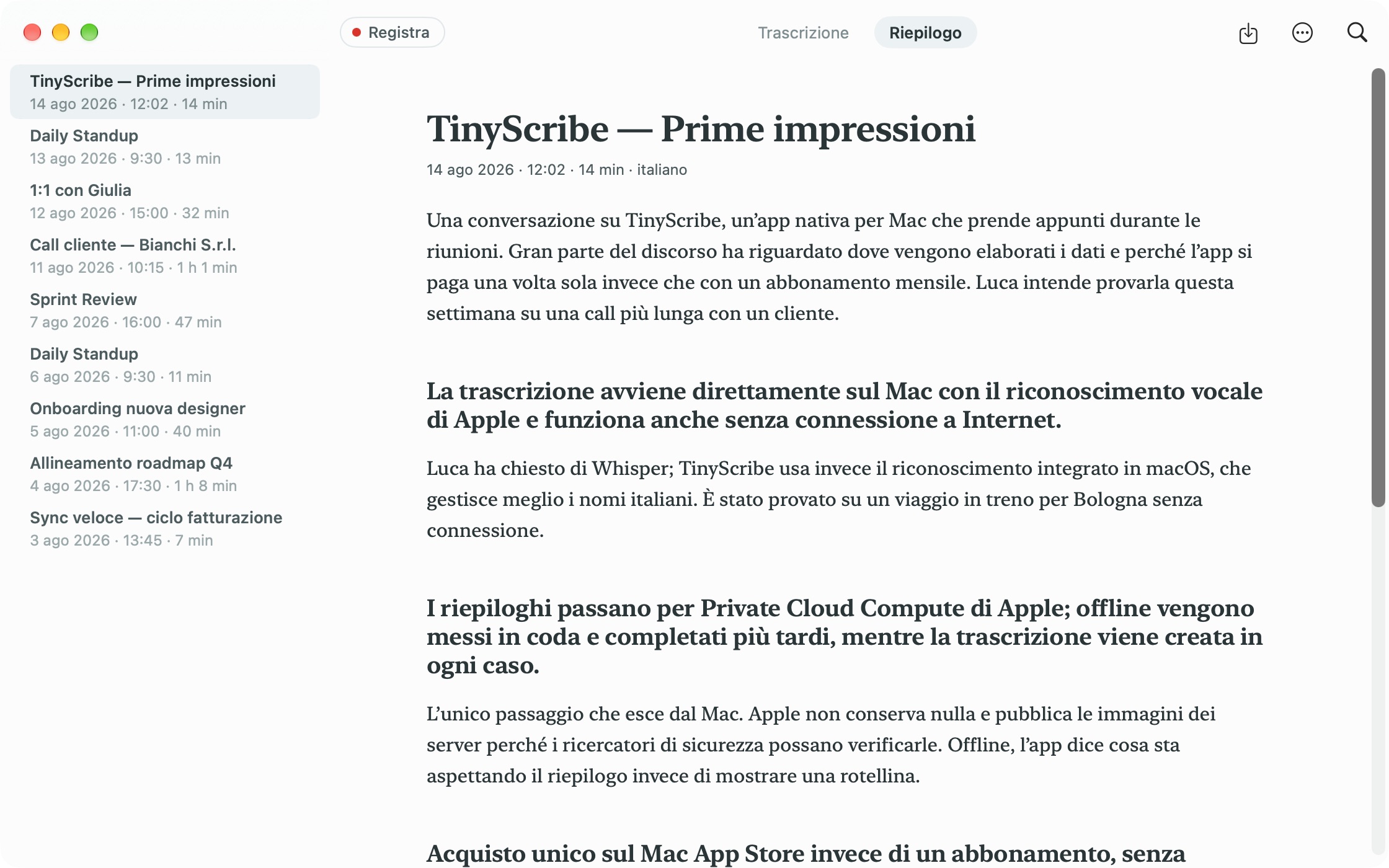 Sintesi con Apple Intelligence